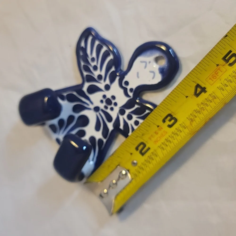 Hand painted Talavera Towel Hat Hanger Coat Angel Hook NEW Blue White 4